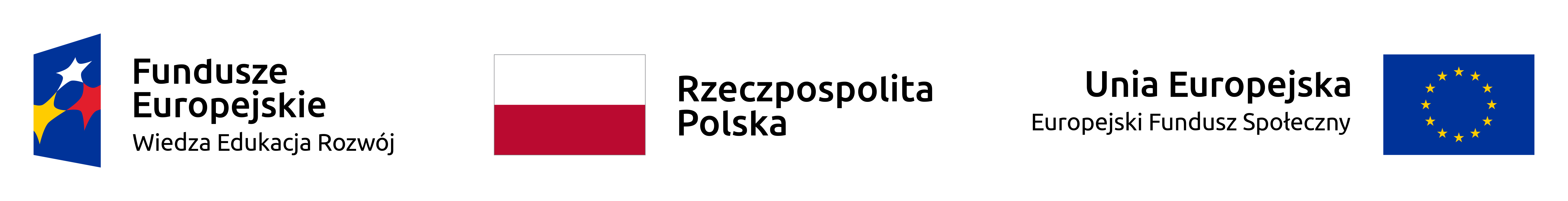 grafika przedstawia Znak Funduszy Europejskich złożonego z symbolu graficznego oraz nazwy Fundusze Europejskie Wiedza Edukacja Rozwój, Znak barw Rzeczypospolitej Polskiej składającego się z symbolu graficznego oraz nazwy Rzeczpospolita Polska, Znak Unii Europejskiej składającego się z flagi UE, napisu Unia Europejska i nazwy Europejski Fundusz Społeczny